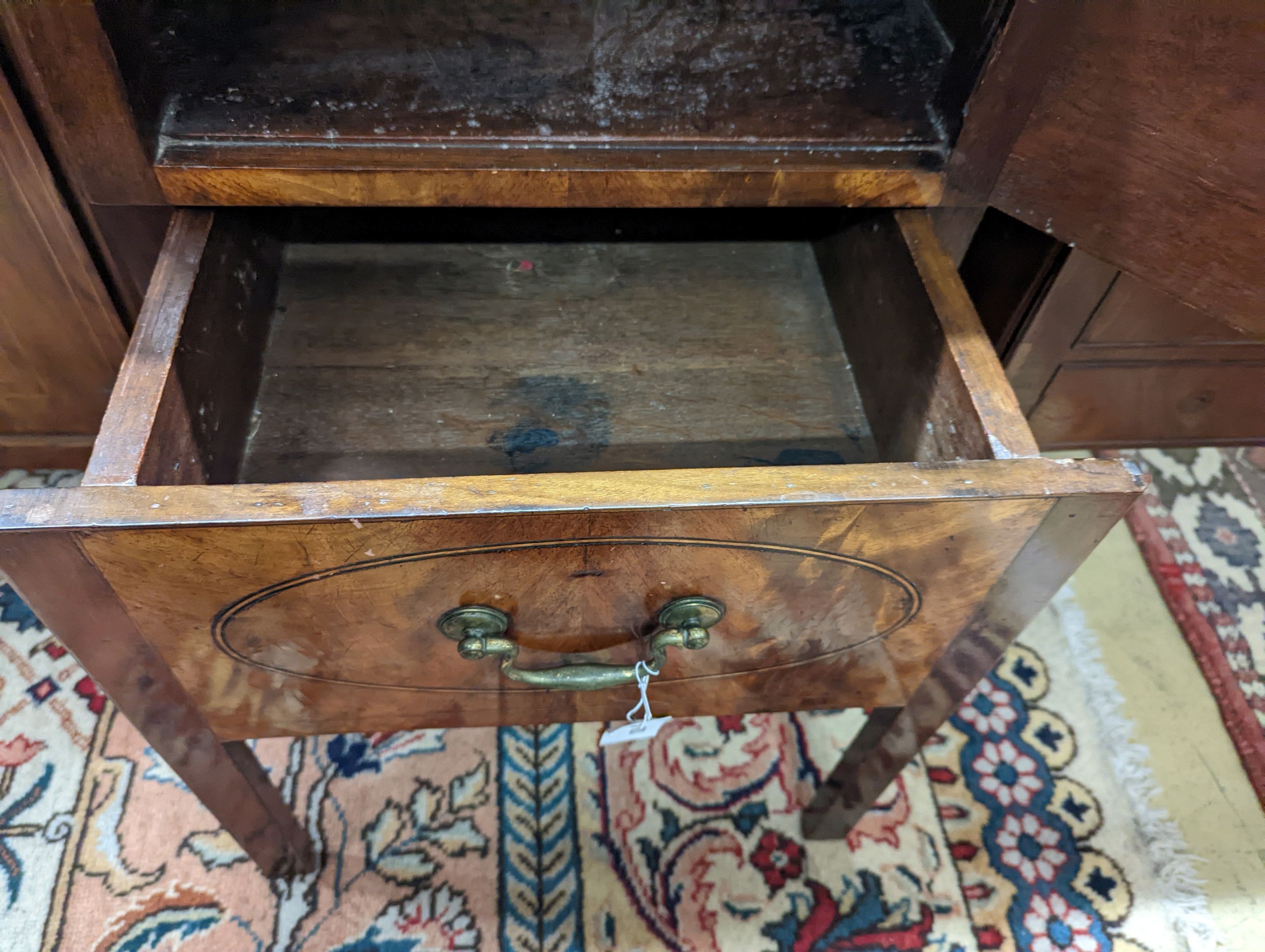 A George III mahogany tray top bedside cabinet, width 46cm, depth 47cm, height 76cm